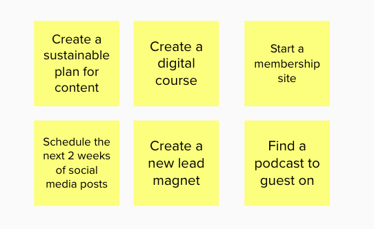Image of electronic stickie notes with list items from above